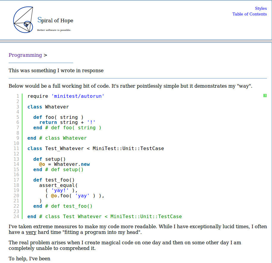 Spiral of Hope Programming Style
