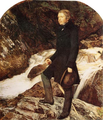 John Ruskin painted by the Pre-Raphaelite artist, John Everett Millais, standing at Glenfinlas, Scotland, 1853–54