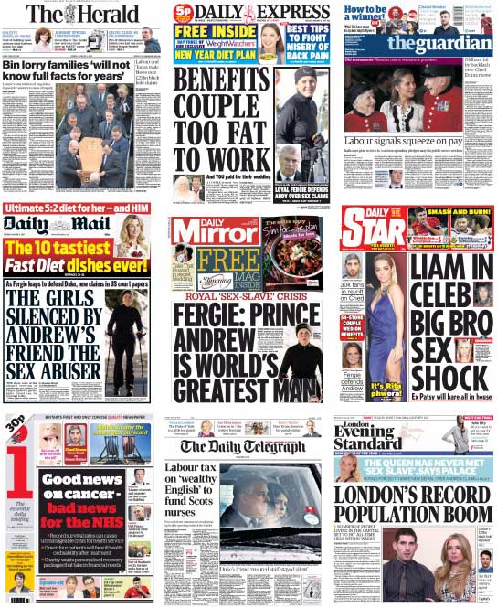 Newspaper Front Pages, 6 January 2015