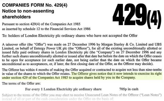 London Electricity plc Compulsory Share Purchase