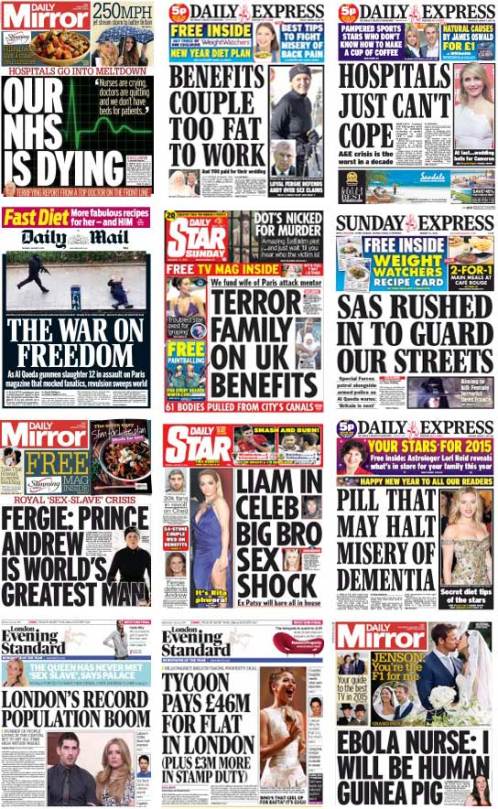 UK Front Pages, 1-12 January 2105